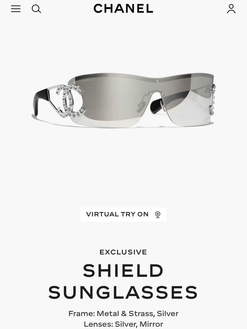 SHIELD SUNGLASSES: CHANEL NEW25/26 - Coco Neige Sunglasses: Crystal CC Rimless